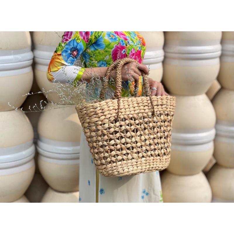 Túi Cói Bầu Chong Chóng Quai Đai - Vintage - Đơn Giản - Cực Xinh