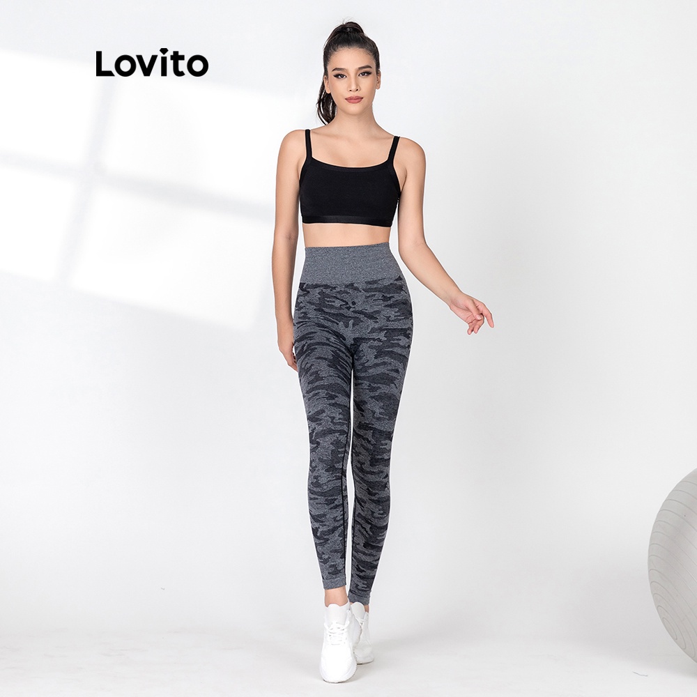 Áo ngực Lovito có đệm mút Yoga mềm mại, thoải mái với thiết kế lưng đẹp L0602 (đen / xanh lá)