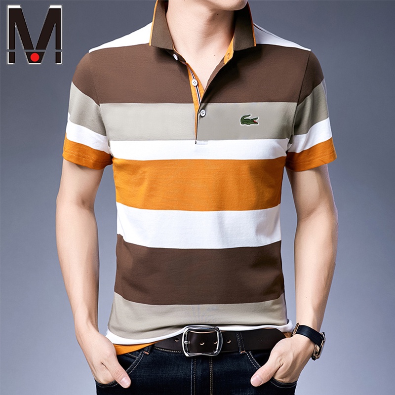 Áo Thun Polo Nam Tay Ngắn Họa Tiết Sọc Ngang Phối Màu Đơn Giản Thời Trang | BigBuy360 - bigbuy360.vn