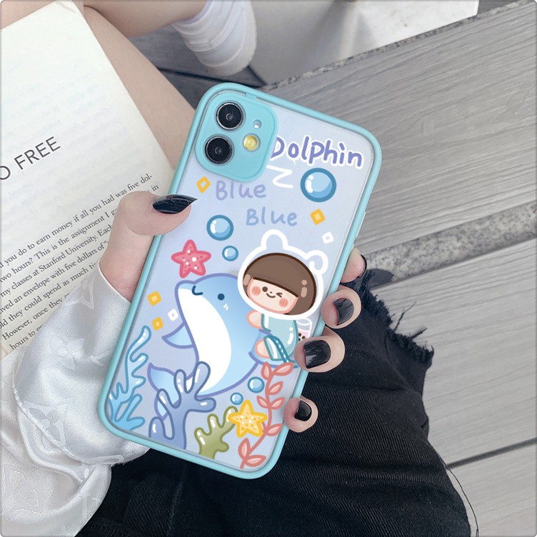 Ốp lưng iphone viền nhám Roro cá voi và cá heo bảo vệ camera 6/6plus/7plus/8plus/x/xs/xs max/11/11promax DT05- Dino case