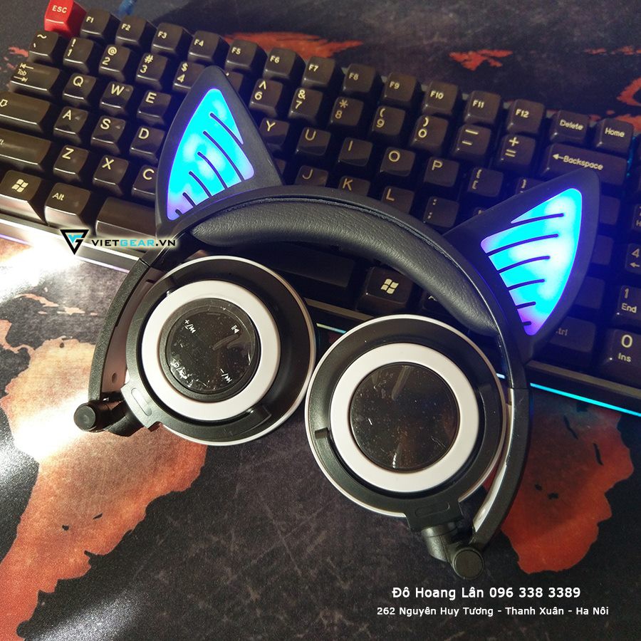Tai nghe tai mèo Bluetooth Classic, có led tai mèo, có micro