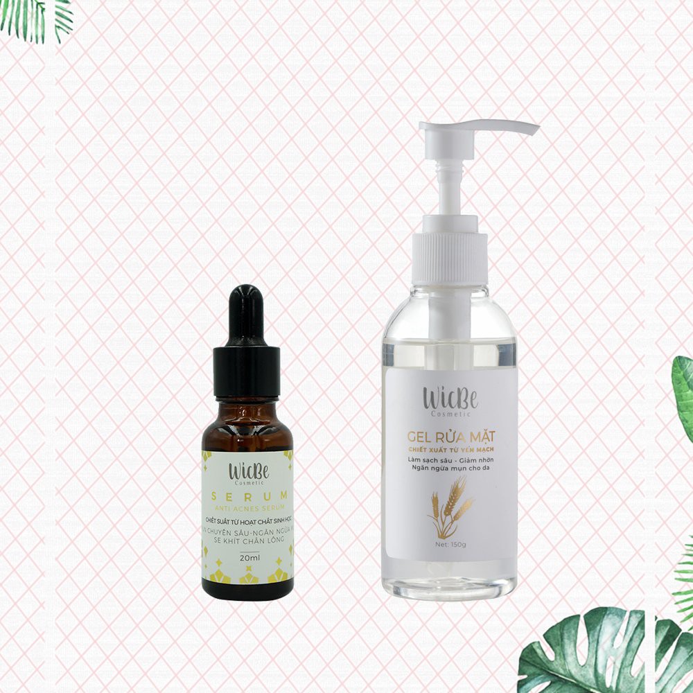 Combo Serum Ngừa Mụn, Liền Sẹo Thâm + Gel Rửa Mặt Yến Mạch Giảm Nhờn Wicbe - Ly Ly