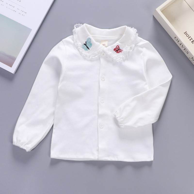 Áo cotton tay dài màu trơn cho bé gái