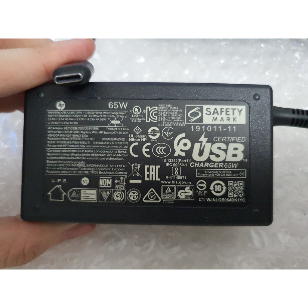 Sạc laptop HP 65W  Chân Sạc USB Type C dùng cho các dòng laptop HP đời mới