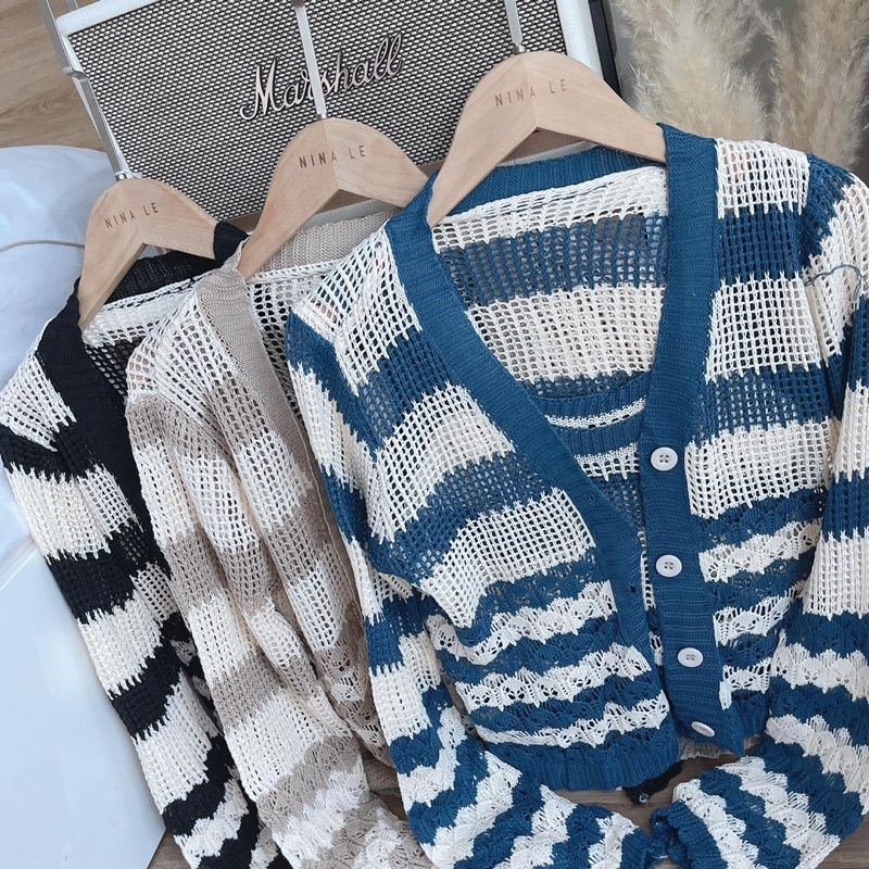 SÉT ÁO KHOÁC CADIGAN LEN KẺ MS14563