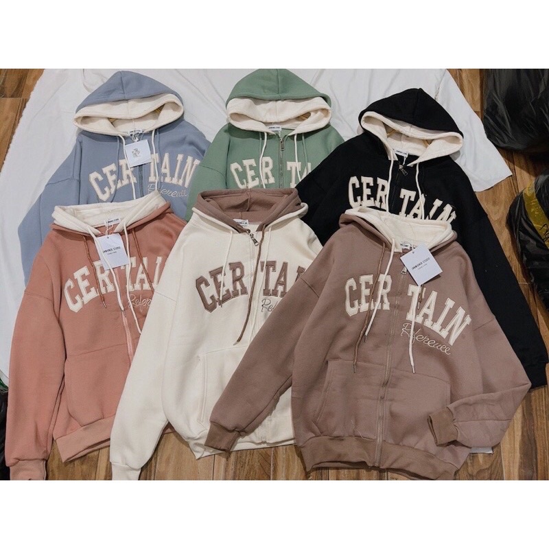 Áo khoác nỉ ngoại dây kéo phối nón 2 màu certain unisex ulzzang nam nữ