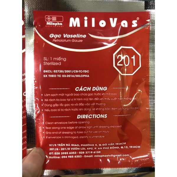 ❤️  Gạc vaseline đắp vết thương bị bỏng hở khô da 6,5x19cm MILOVAS MIẾNG DÁN VASELIN ĐẮP VẾT THƯƠNG BỊ BỎNG