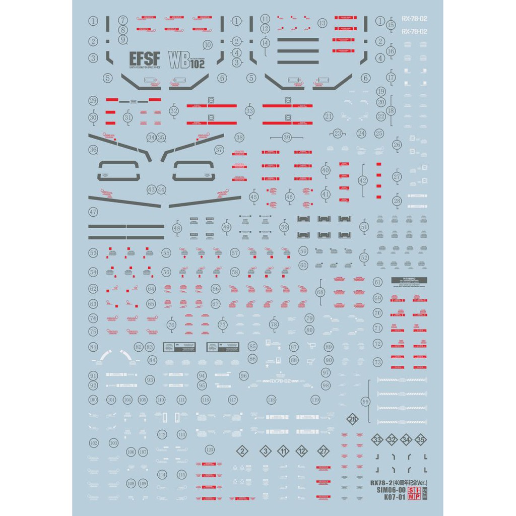 Decal nước dán mô hình MG RG HG RX-78 các loại G3 Origin FA-78-1 RX-78-2 RX78 - Water sticker