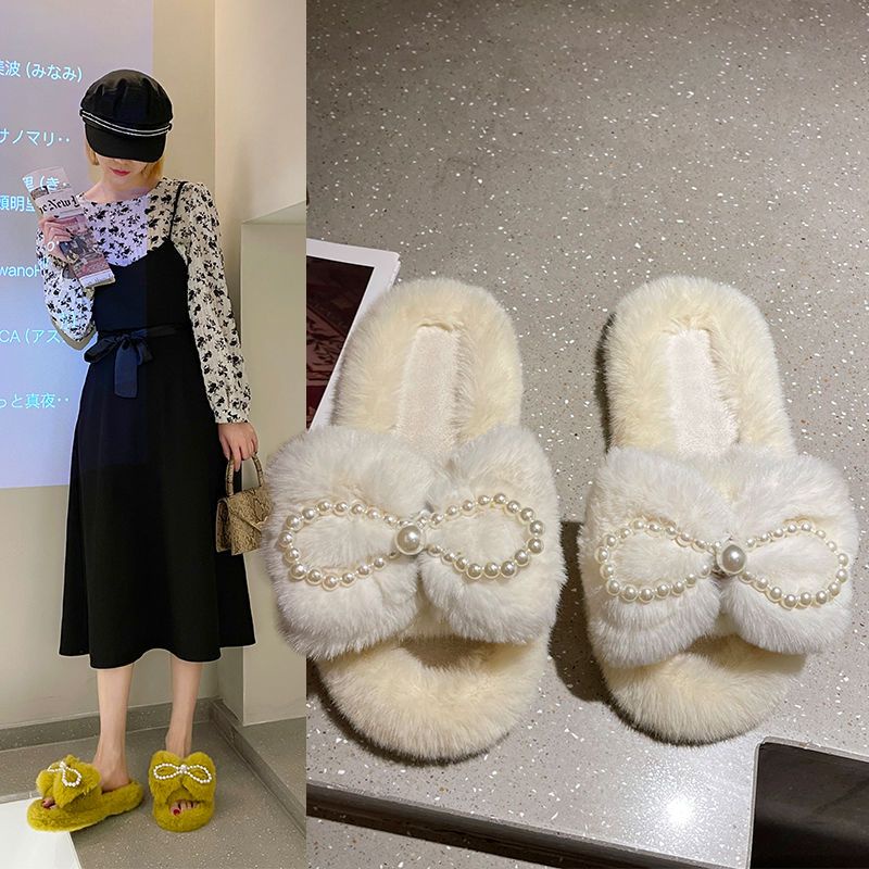 Dép Cotton Đế Bằng Đính Nơ Ngọc Trai Thời Trang Xuân Thu 2022 Cho Nữ
