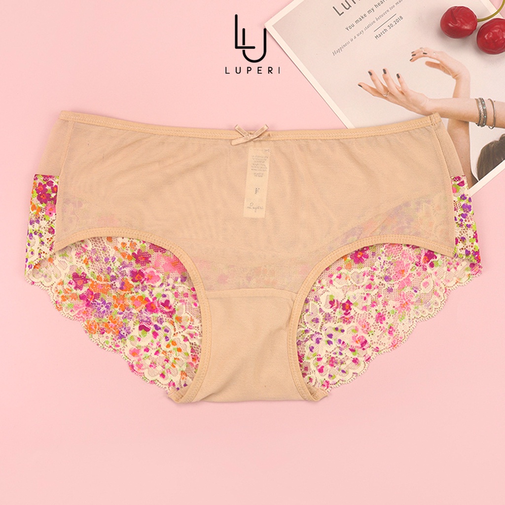 Quần Lót Nữ Ren Họa Tiết Cạp Vừa Luperi Sp741 Dáng Bikini Mềm Mịn, Co Giãn, Không Lằn Mông, Kháng Khuẩn, Khử Mùi Tốt