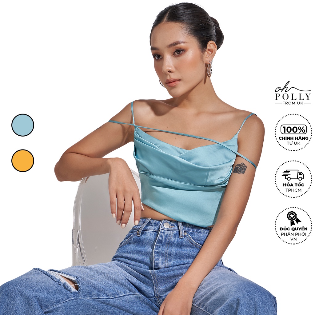 Oh Polly - Áo croptop lụa satin cúp ngực, 2 dây kiểu sexy