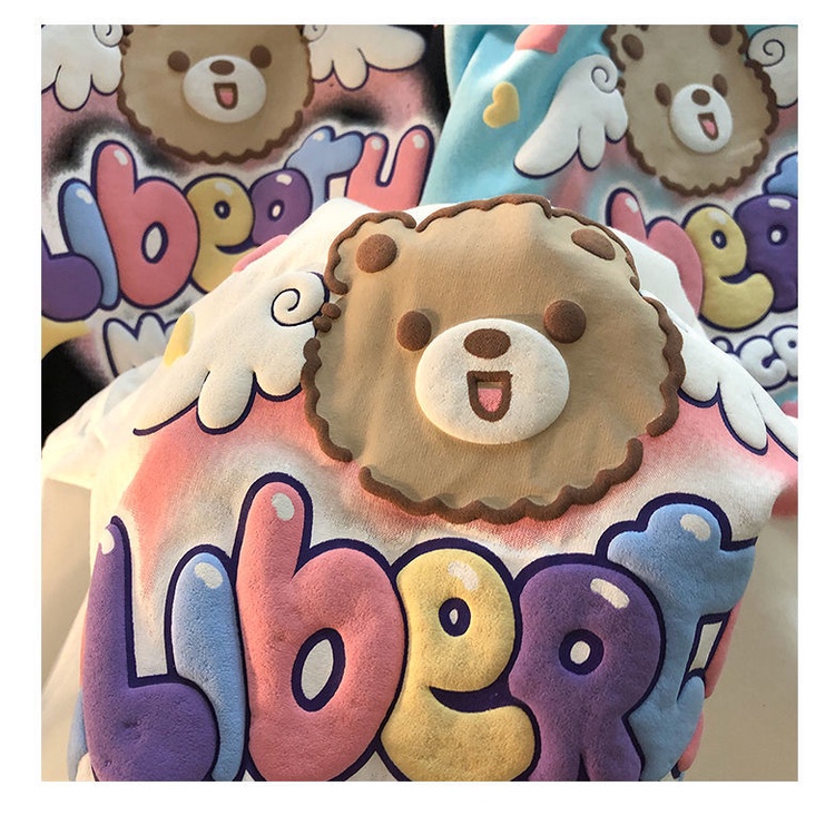 Áo Thun Ngắn Tay Họa Tiết Gấu Hoạt Hình Xinh Xắn