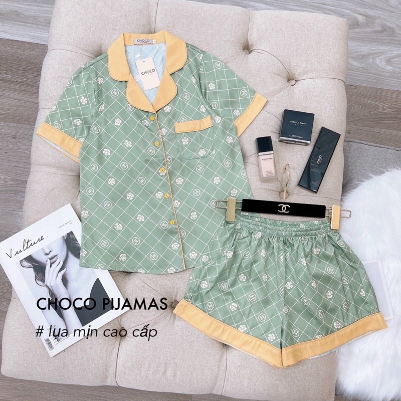 [Hot Hot] Bộ lụa sam - choco bộ lụa đùi cao cấp lụa mịn bộ mặc nhà đẹp bộ pizama đùi