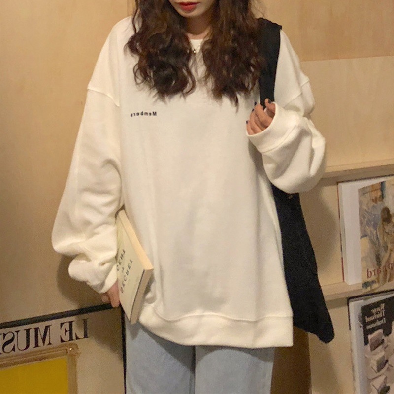 Áo sweater IELGY mỏng cổ tròn màu trơn thêu chữ thời trang cho nữ