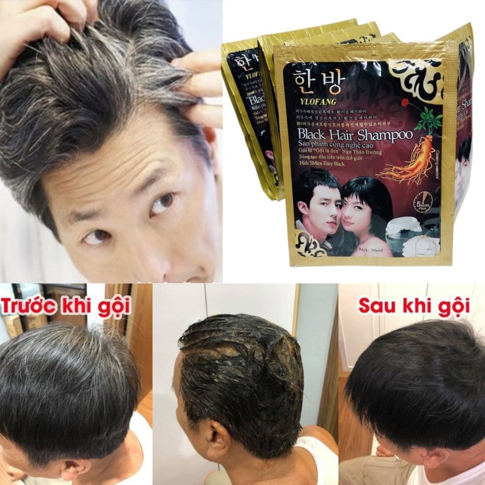 Dầu gội đen tóc 10 GÓI - Phủ bạc tại nhà đen tóc Gội là đen tigi, nhân sâm Hàn Quốc - GIÁ RẺ DÂY 10 GÓI GOT STORE