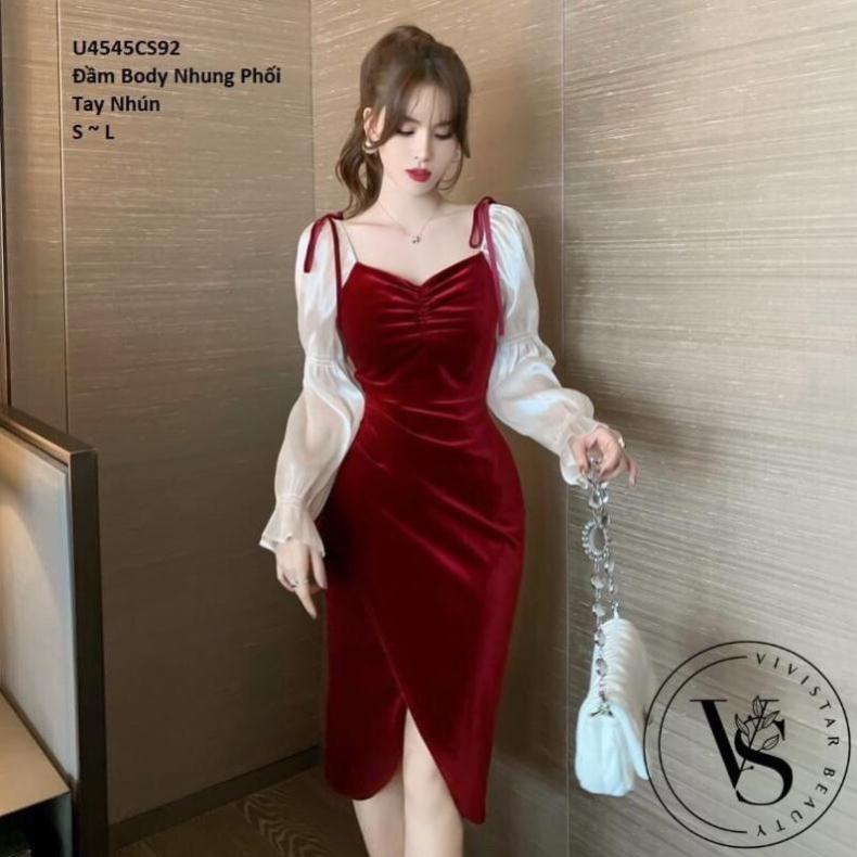 body nhung nhún ngực tay voan nhún