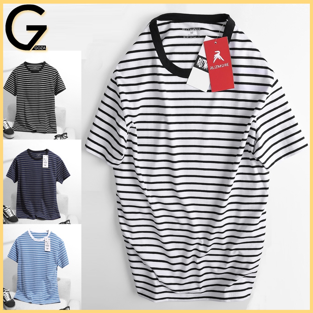 Áo thun nam cổ tròn kẻ sọc ngang tay ngắn 4 màu basic chất liệu 100% cotton GOZA