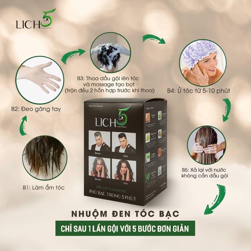 Dầu gội đen tóc Lich5 phủ bạc hiệu quả