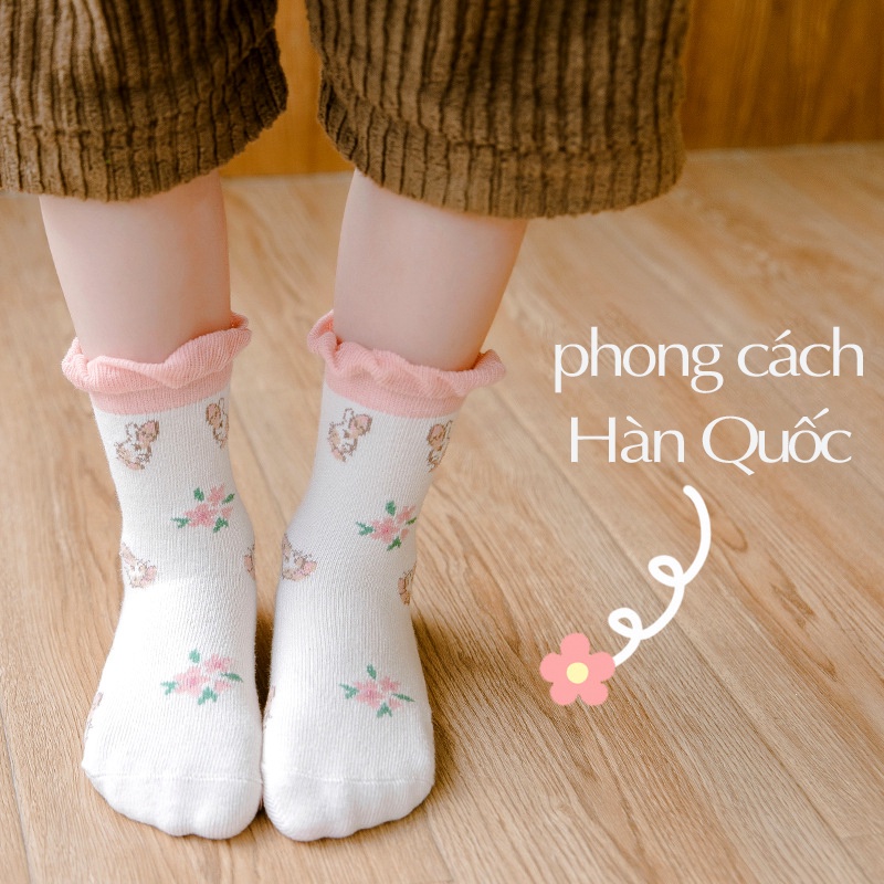 Tất cho bé , set 5 đôi vớ dành cho trẻ em từ 1- 8 tuổi hàng cao cấp cổ cao màu nâu hình dễ thương Color Kids.