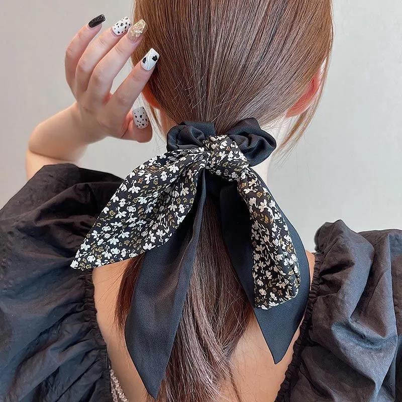 Dây Cột Tóc Scrunchies Màu Đen Thời Trang Hàn Quốc Cho Nữ