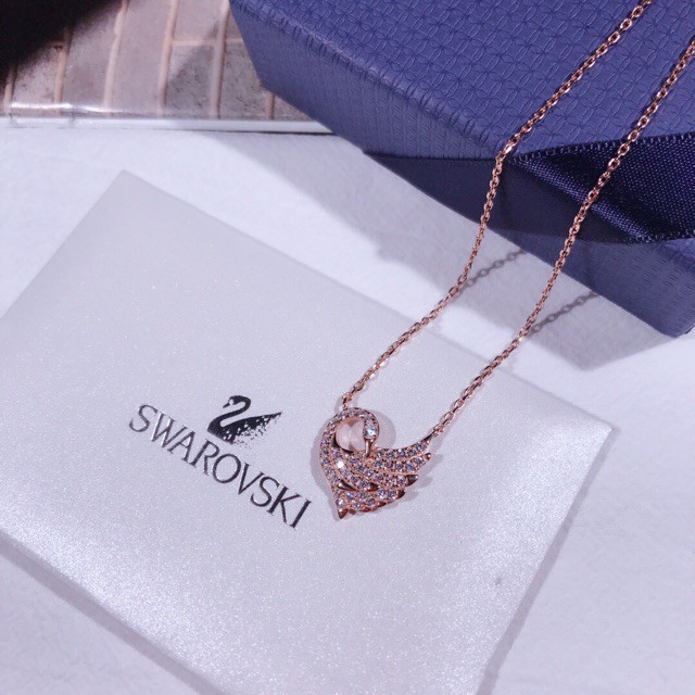 Dây Chuyền Mạ Vàng Hồng 18k Mặt Hình Thiên Nga Đính Đá Swarovski S925