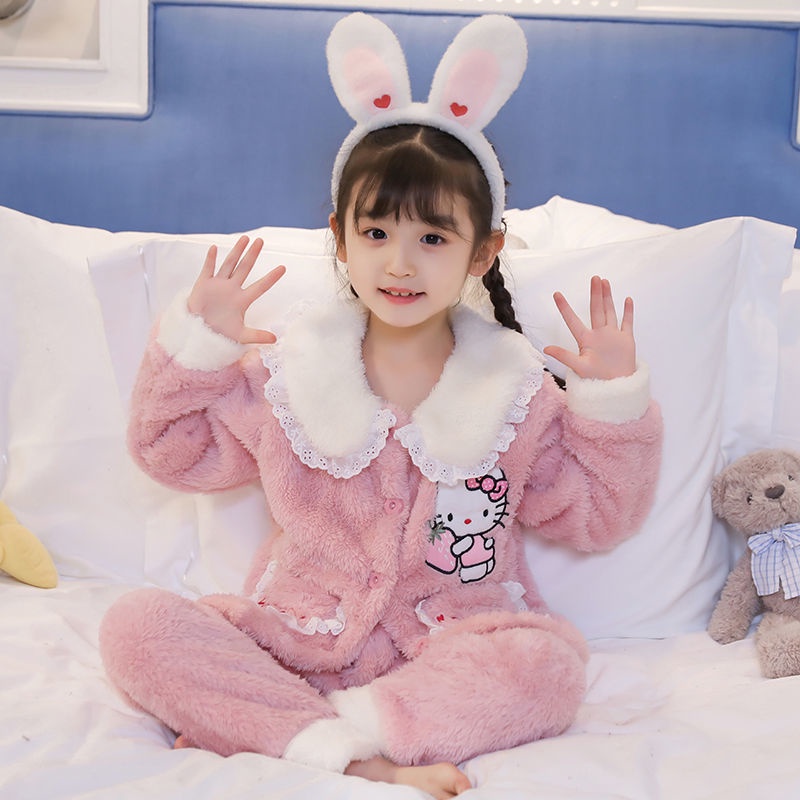 Bộ Đồ Ngủ Pijama Bằng Vải Bông Dày Dặn Thời Trang Thu Đông Cho Bé