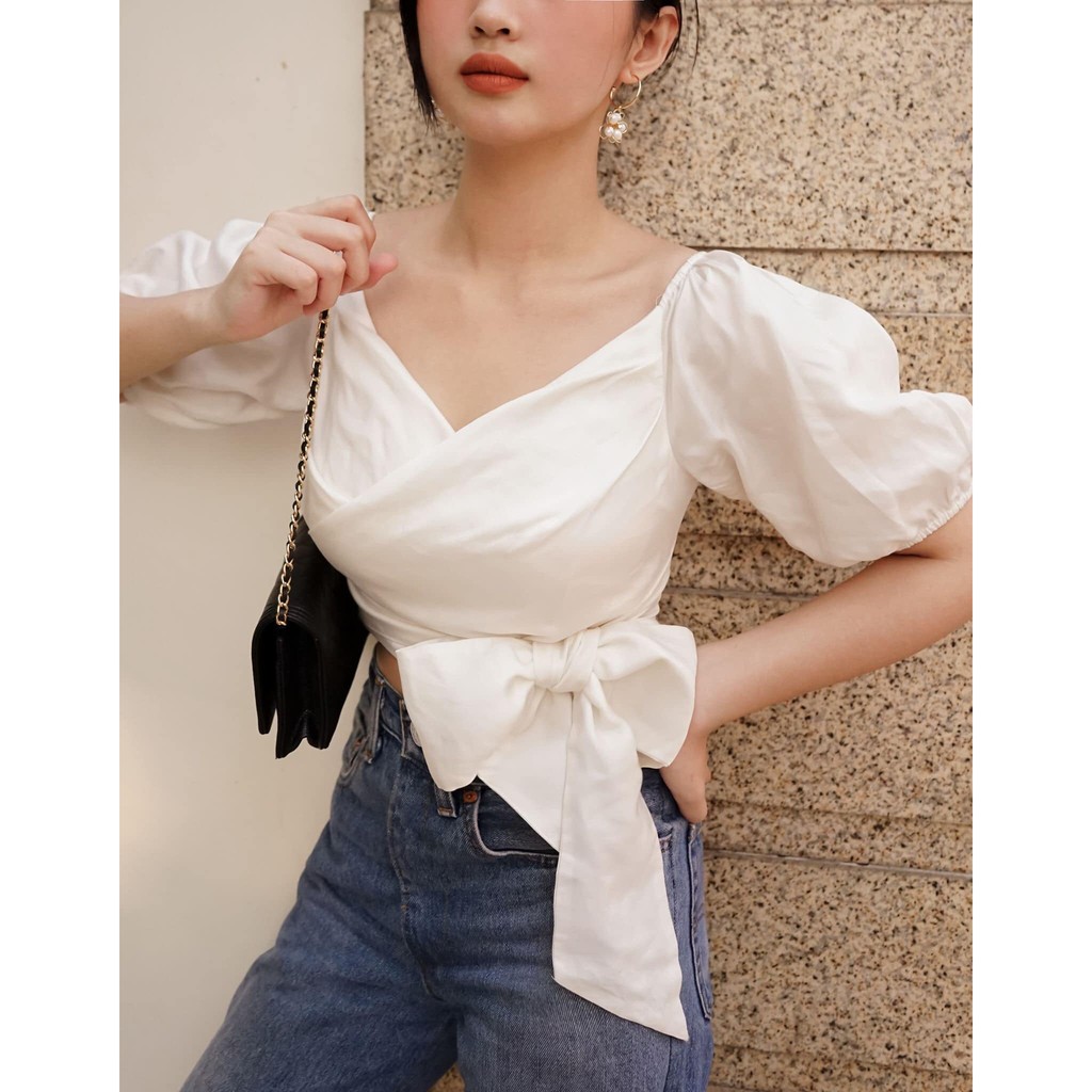 AMBER - Áo tay phồng cột nơ eo Jolly