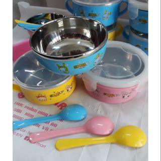 Bát ăn dặm inoc bọc nhựa chống nóng cho bé