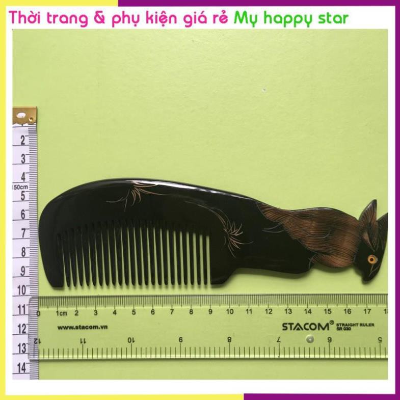 Lược chải tóc sừng trâu tự nhiên (L59 Thỏ (Mão) 12 con giáp màu đen)