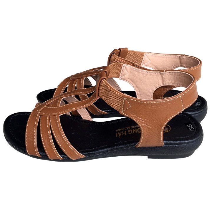 Dép quai hậu nữ đế bằng Trường Hải da bò thật màu đen đế cao 2.5cm SDN746