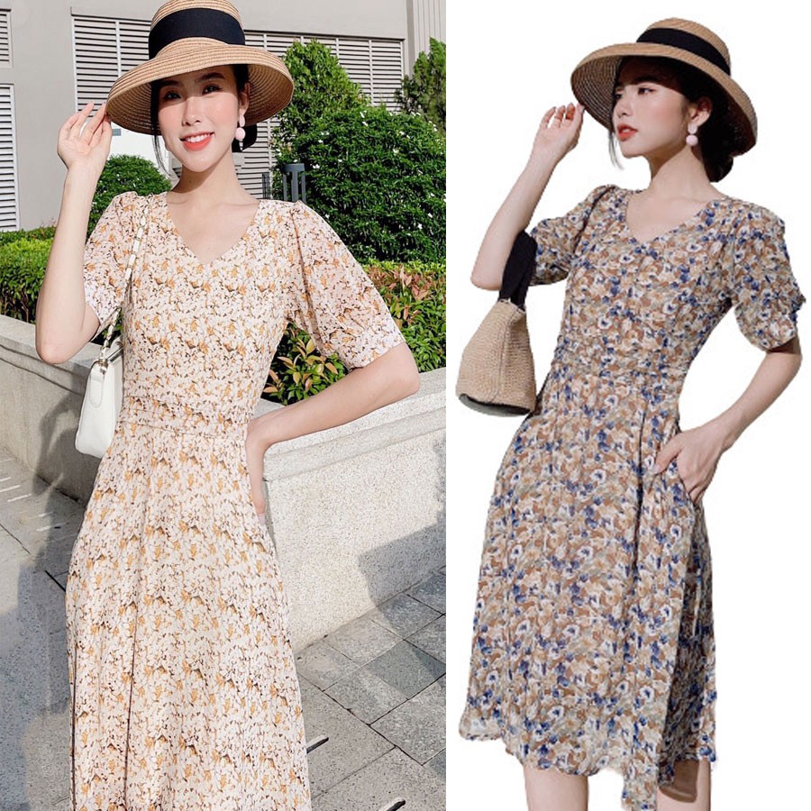 Đầm vol xòe hoa nhí cao cấp -MS017