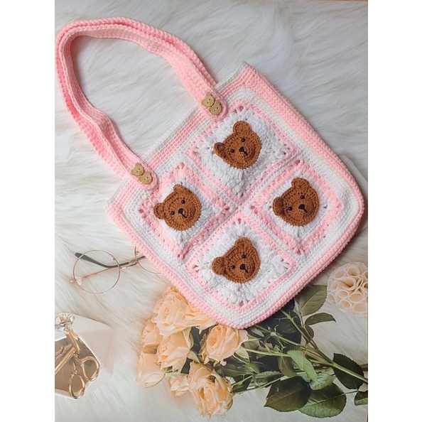 Bon Crochet [Handmade] Túi len ghép ô gấu Teddy