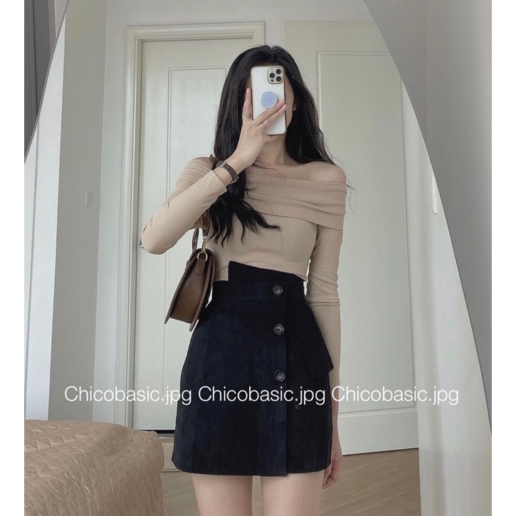 Áo thun gân tăm dài tay trễ vai ôm body 3 màu