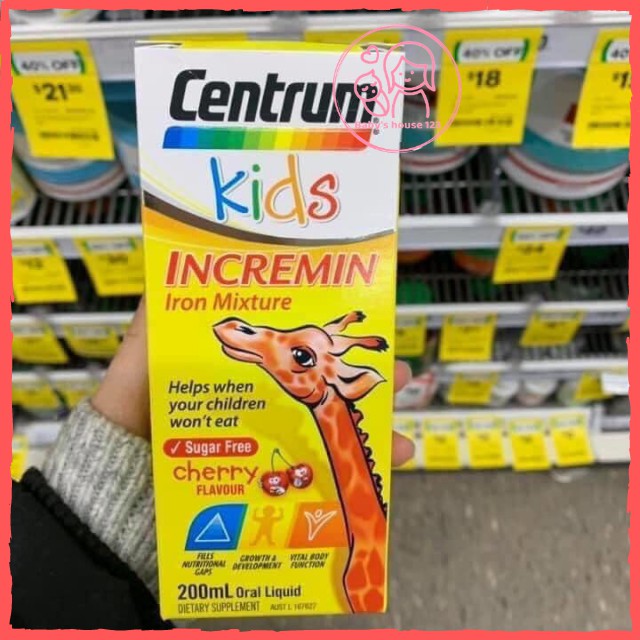 [Không Vỏ Hộp] Siro Centrum Kids Incremin Iron Mixture Biếng Ăn Của Úc - Chai 200ml