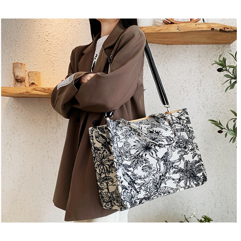 Túi Tote Vải Canvas Cỡ Lớn Kiểu Retro Dễ Thương Cho Nữ