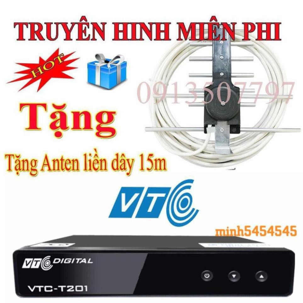 đầu thu truyền hình số mặt đất DVB T2 VTC T201 tăng anten kèm dây 15m