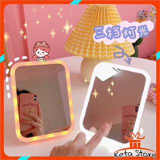 Gương soi trang điểm để bàn có đèn led kèm dây sạc