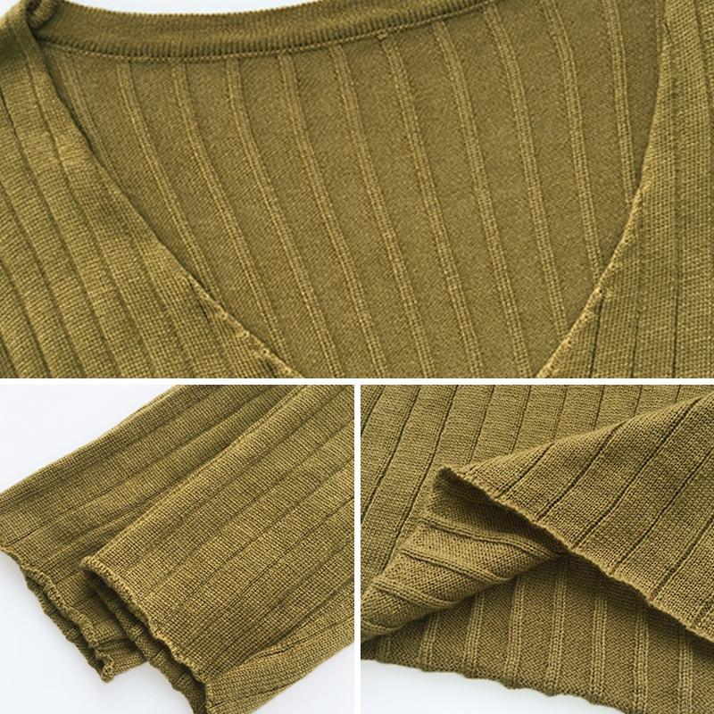 Áo Len Tay Dài Cổ Chữ V Form Rộng Màu Trơn Phong Cách Hàn Quốc Dành Cho Nữ