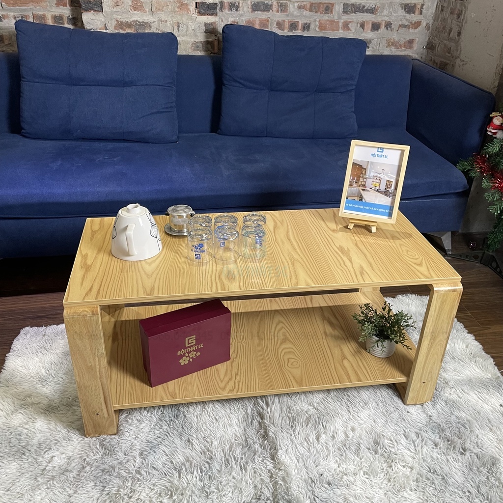Bàn trà sofa 2 tầng phòng khách ngồi uống nước, bàn trà sofa gỗ chân gỗ tự nhiên phong cách hiện đại phù hợp mọi căn hộ