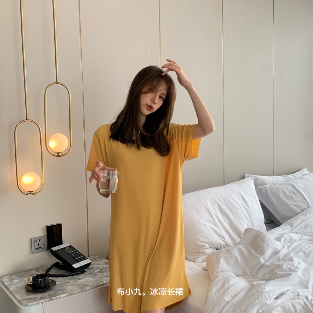 DUNEA Đầm Tay Ngắn Màu Trơn Kiểu Dáng Đơn Giản Thời Trang Dành Cho Nữ