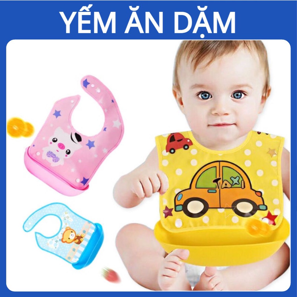 Yếm Ăn Dặm Cho Bé Có Máng Chống Thấm Mềm Mại Nhiều Chủ Đề Giúp Trẻ Em Tập Ăn Dặm BLW Kiểu Nhật Thông Minh