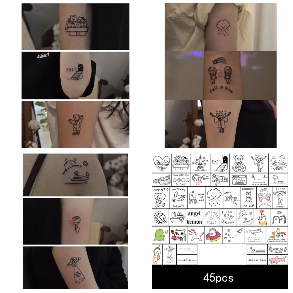 Set 45 hình xăm dán nhiều mẫu đáng yêu chống thấm nước lâu trôi