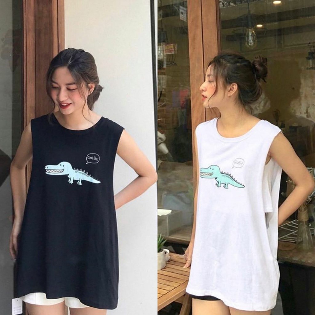 Tanktop Cá Sấu Siêu Cute. Áo thun tanktop form rộng Unisex 38-65kg Nam Nữ  [VIDEO+ẢNH THẬT]