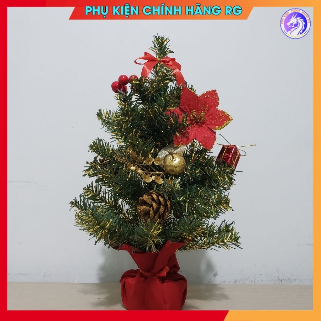 Cây thông Noel nở hoa mini màu xanh vàng cây thông giáng sinh để bàn trang trí đẹp lung linh