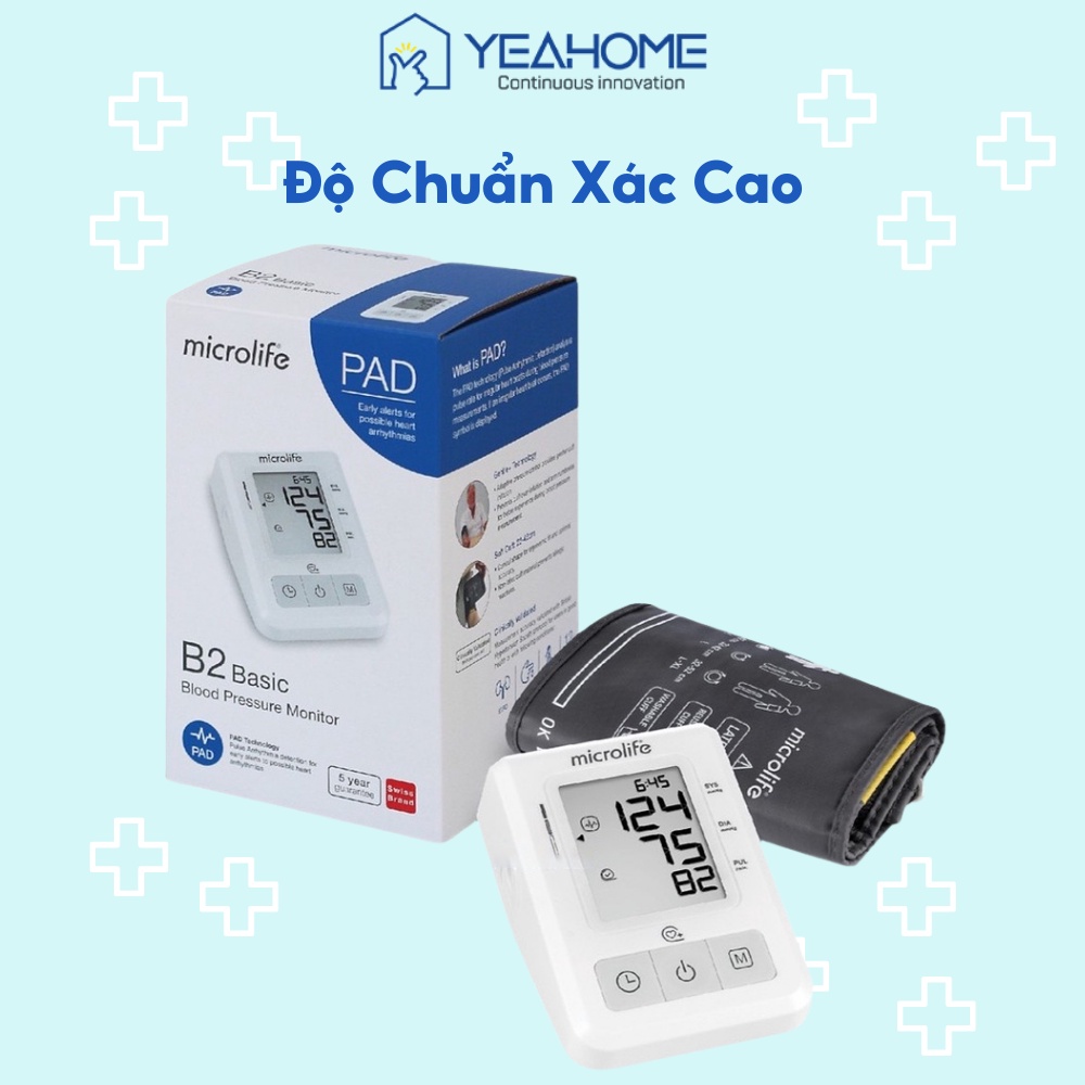 Máy Đo Huyết Áp Tự Động Microlife B2 Basic Phát Hiện Rối Loạn Nhịp Tim (PAD) BH 5 Năm - YeahomeCare Saigon