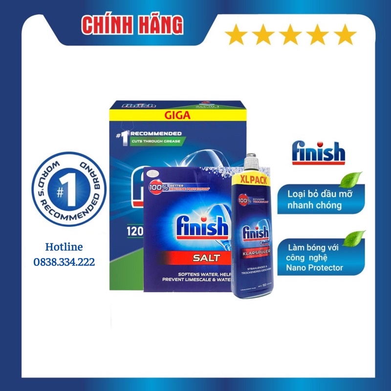 [HCM] Combo Viên rửa chén bát Finish All in one 120 viên + Muối 4kg + Bóng 750ml Nhập khẩu chính hãng