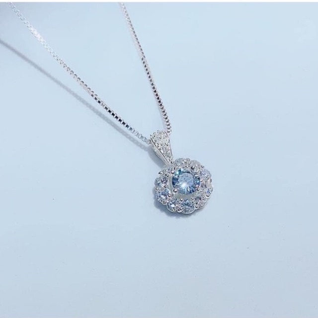 Dây chuyền Bạc mặt gắn đá pha lê, Vòng cổ Bạc nữ tròn đính đá cao cấp TUNASILVER,  𝐂𝐚𝐦 𝐤𝐞̂́𝐭 𝐜𝐡𝐮𝐚̂̉𝐧 𝐁𝐚̣𝐜