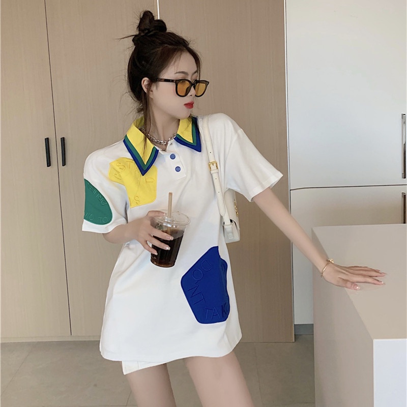 [ Mã 11FASHIONSALE1 giảm 10K đơn 50K ] Áo Thun Polo Tay Ngắn Thêu Họa Tiết Màu Sắc Tương Phản Dành Cho Nữ | BigBuy360 - bigbuy360.vn