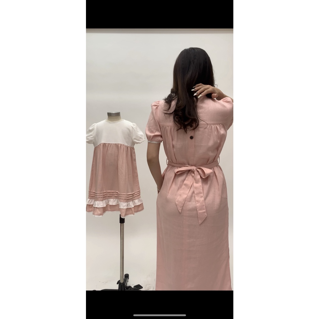 Đầm Hồng Mẹ và Bé Phối Ren Cao Cấp 3 Đậu Đậu-SB36