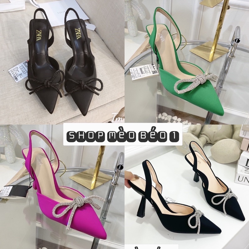 Sandal zara nơ lụa gót nhọn xuất dư fullbox
